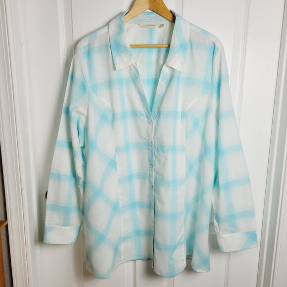 Soft Surroundings Tops - Soft Surroundings Womans 3X Teal Tunic Plaid Pastel Spring Easter Lagenlook Boho